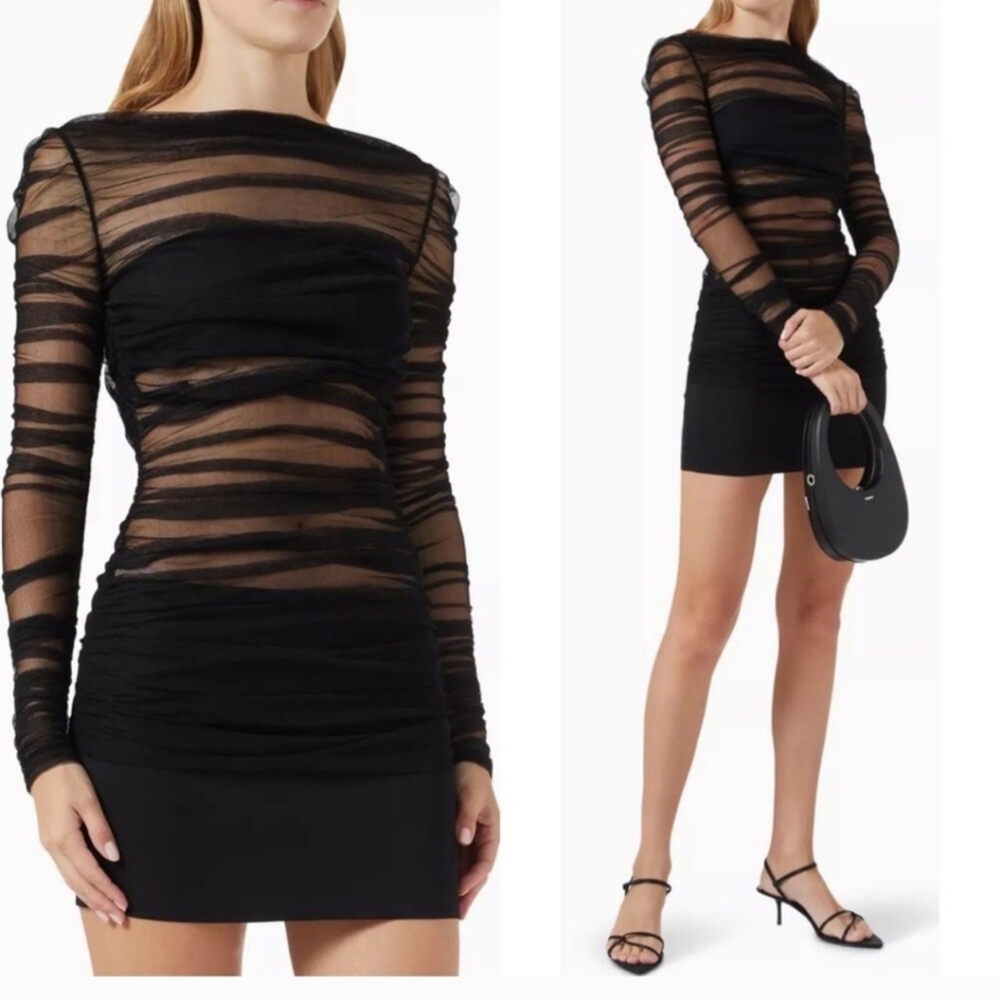 Christopher Esber Semblance Tulle Overlay Mini Dress Black Mesh Size 6 N… - Picture 2 of 12